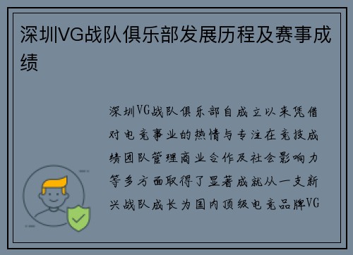深圳VG战队俱乐部发展历程及赛事成绩